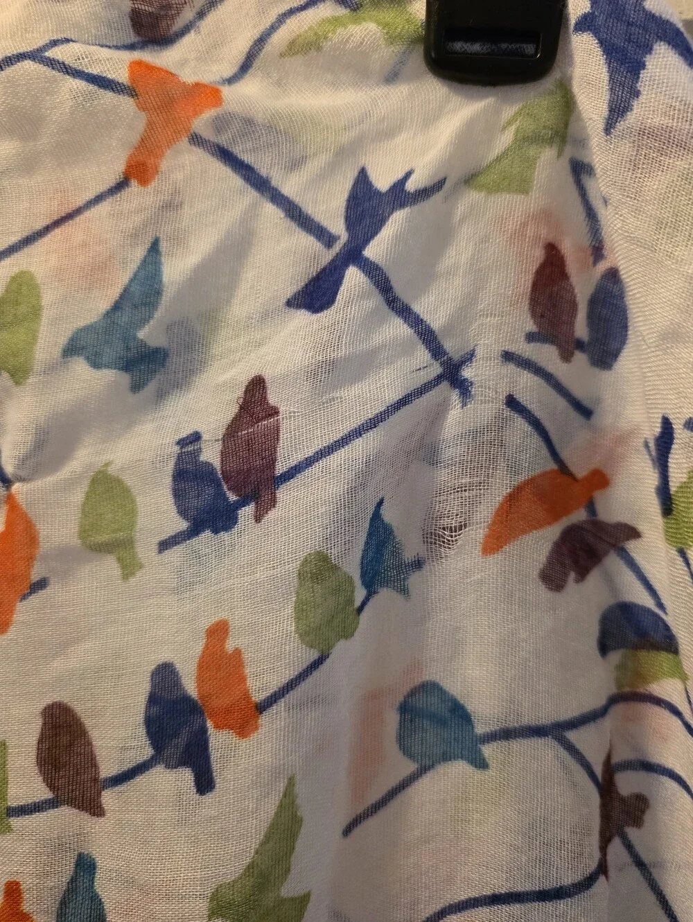 White Infinity Scarf with Colorful Bird Print